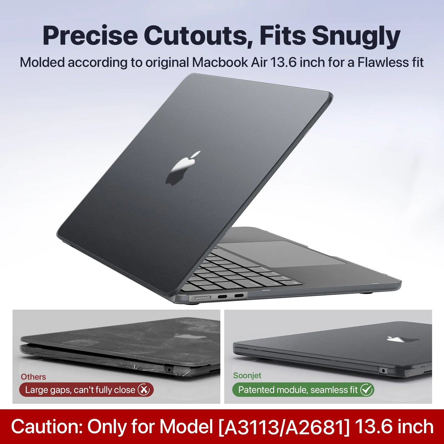 Soonjet Compatible for MacBook Air 13.6 inch Case M3 M2 2024-2022 - Midnight Clear