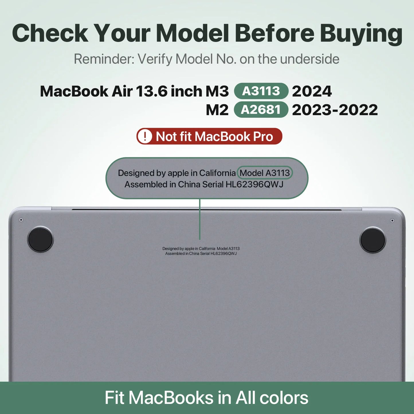 Soonjet Compatible for MacBook Air 13.6 inch Case M3 M2 2024-2022 - Green