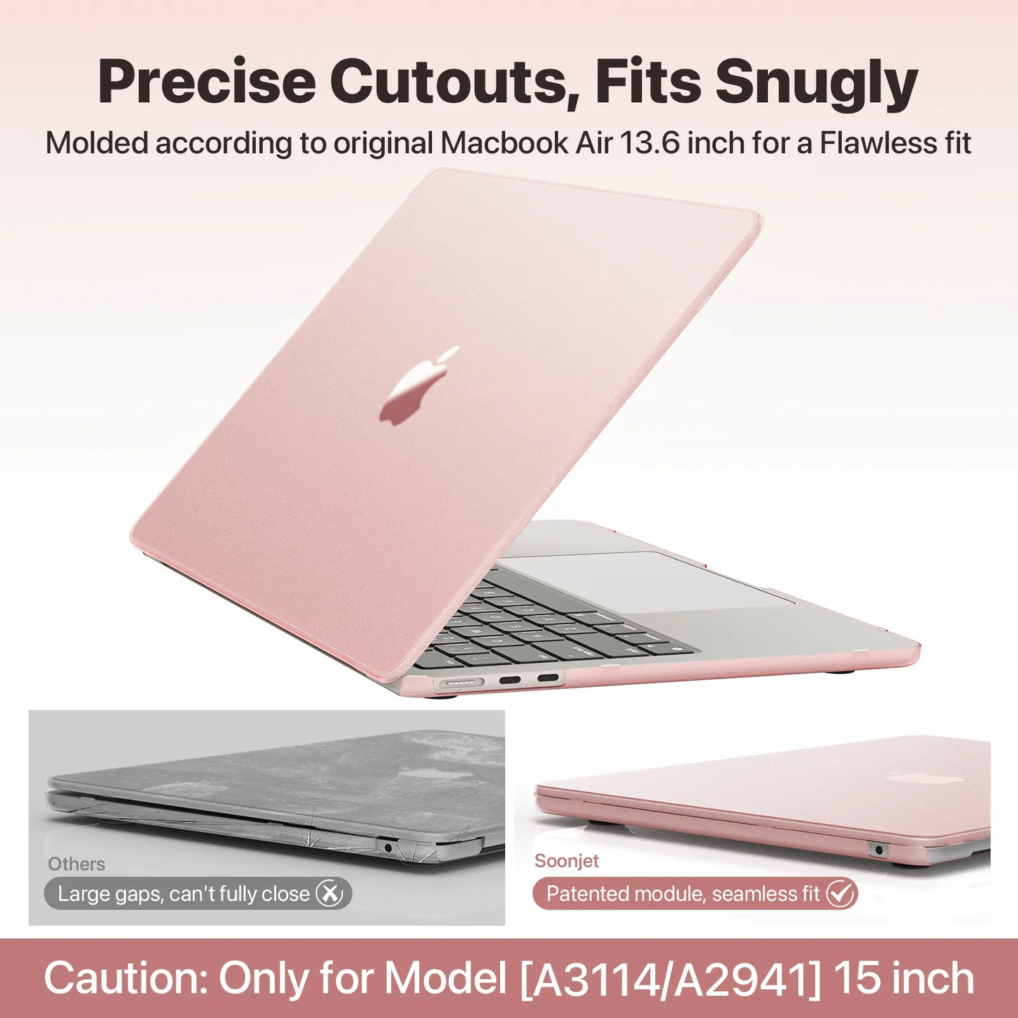 Soonjet Compatible with MacBook Air 13.6 inch Case 2022 2023 New M2 Rose Pink