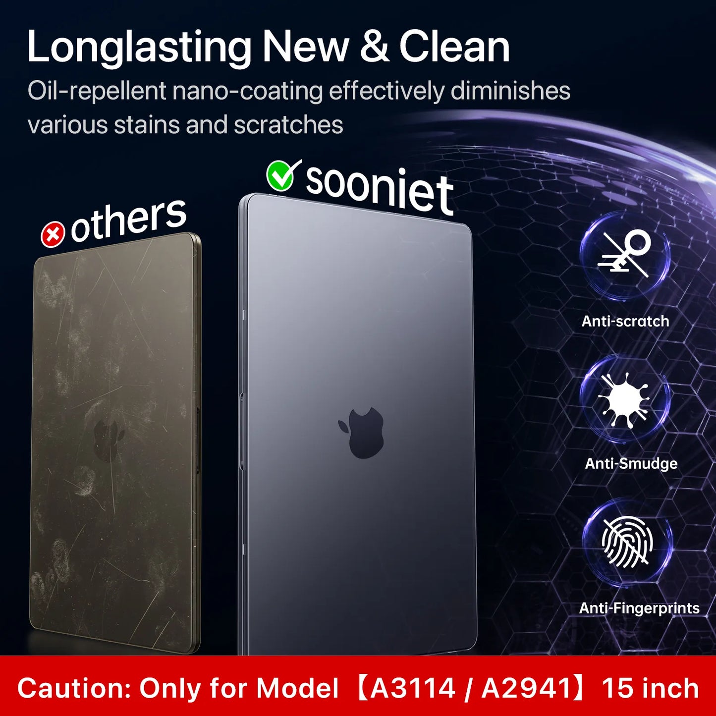 Soonjet for MacBook Air 13.6 inch Case with Translucent Keyboard Cover - Space Gray Clear