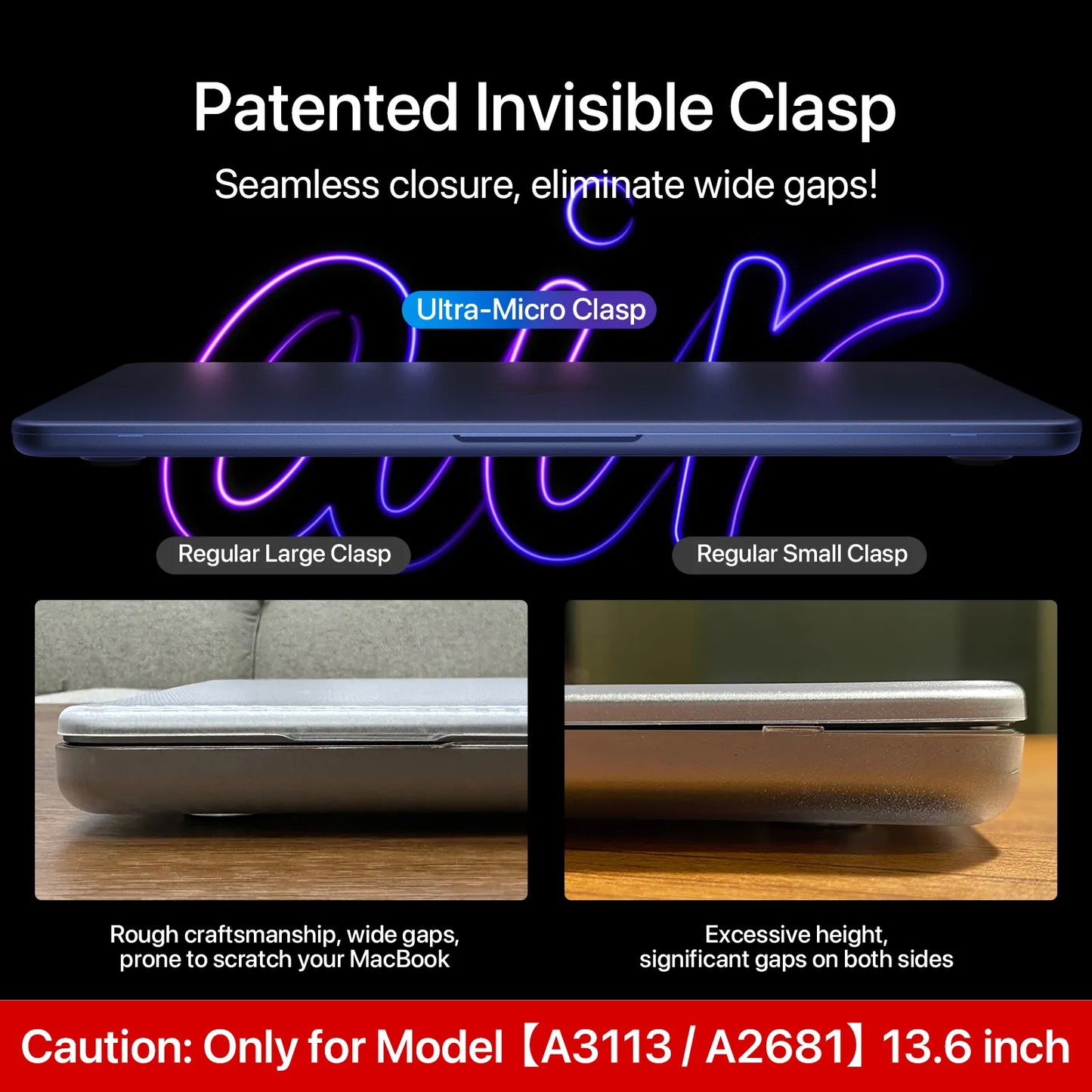 Soonjet for MacBook Air 13.6 inch Case with Translucent Keyboard Cover - Midnight Clear