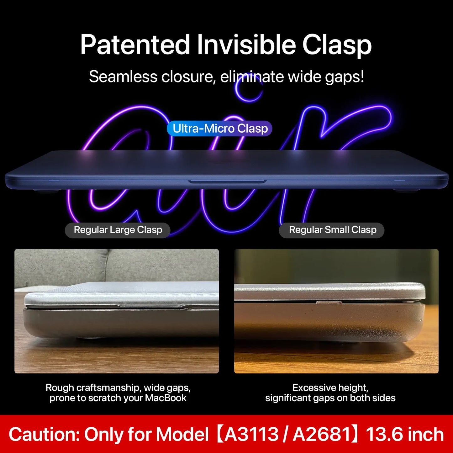 Soonjet for MacBook Air 13.6 inch Case with Translucent Keyboard Cover - Midnight Clear