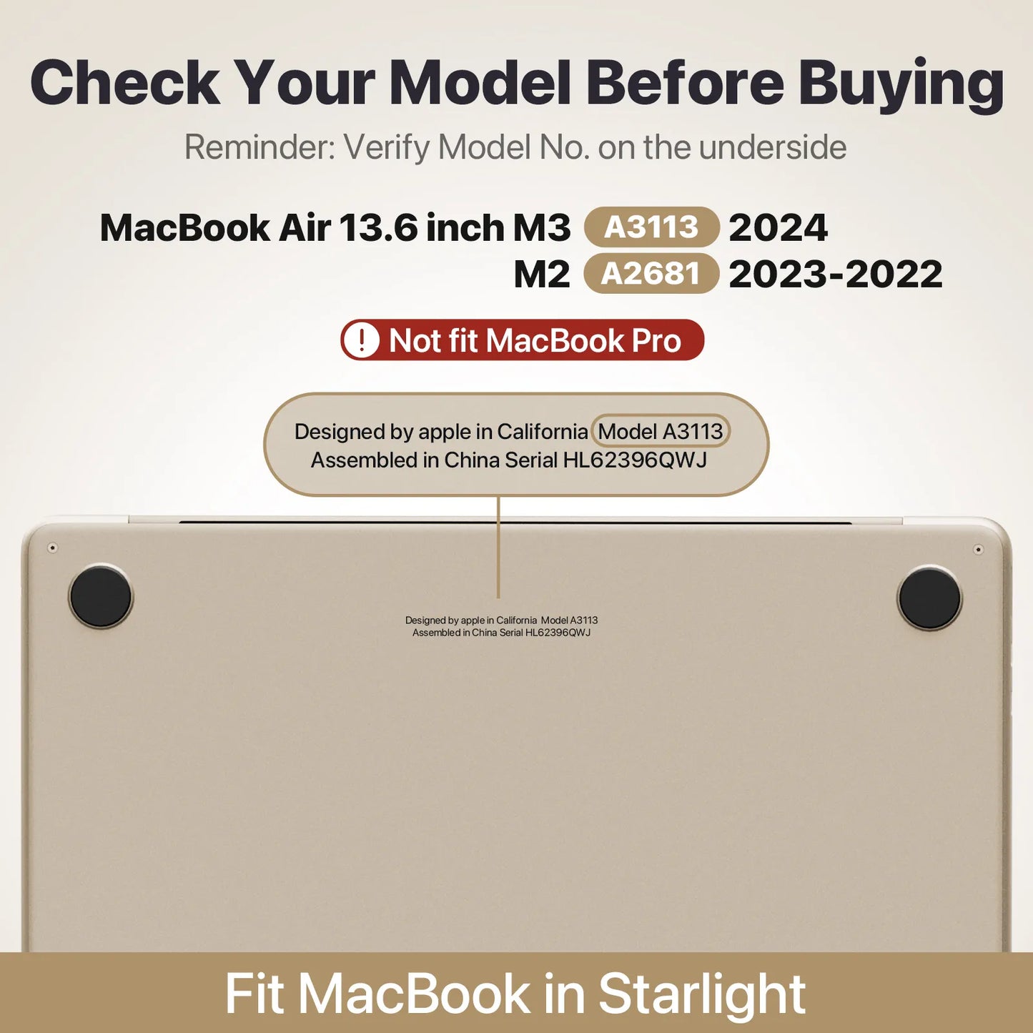 Soonjet for MacBook Air 13.6 inch Case Crystal Starlight