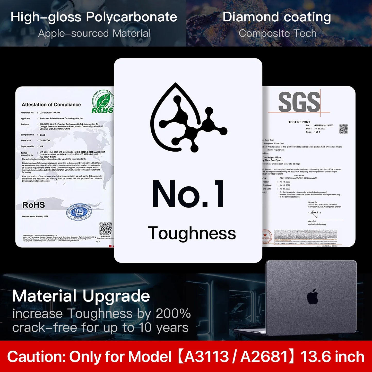 Soonjet Compatible for MacBook Air 13.6 inch Case M3 M2 2024-2022 - Space Gray Clear
