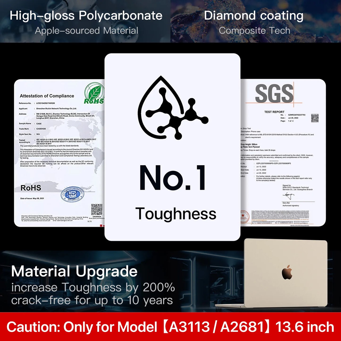 Soonjet Compatible for MacBook Air 13.6 inch Case M3 M2 2024-2022 - Starlight Clear