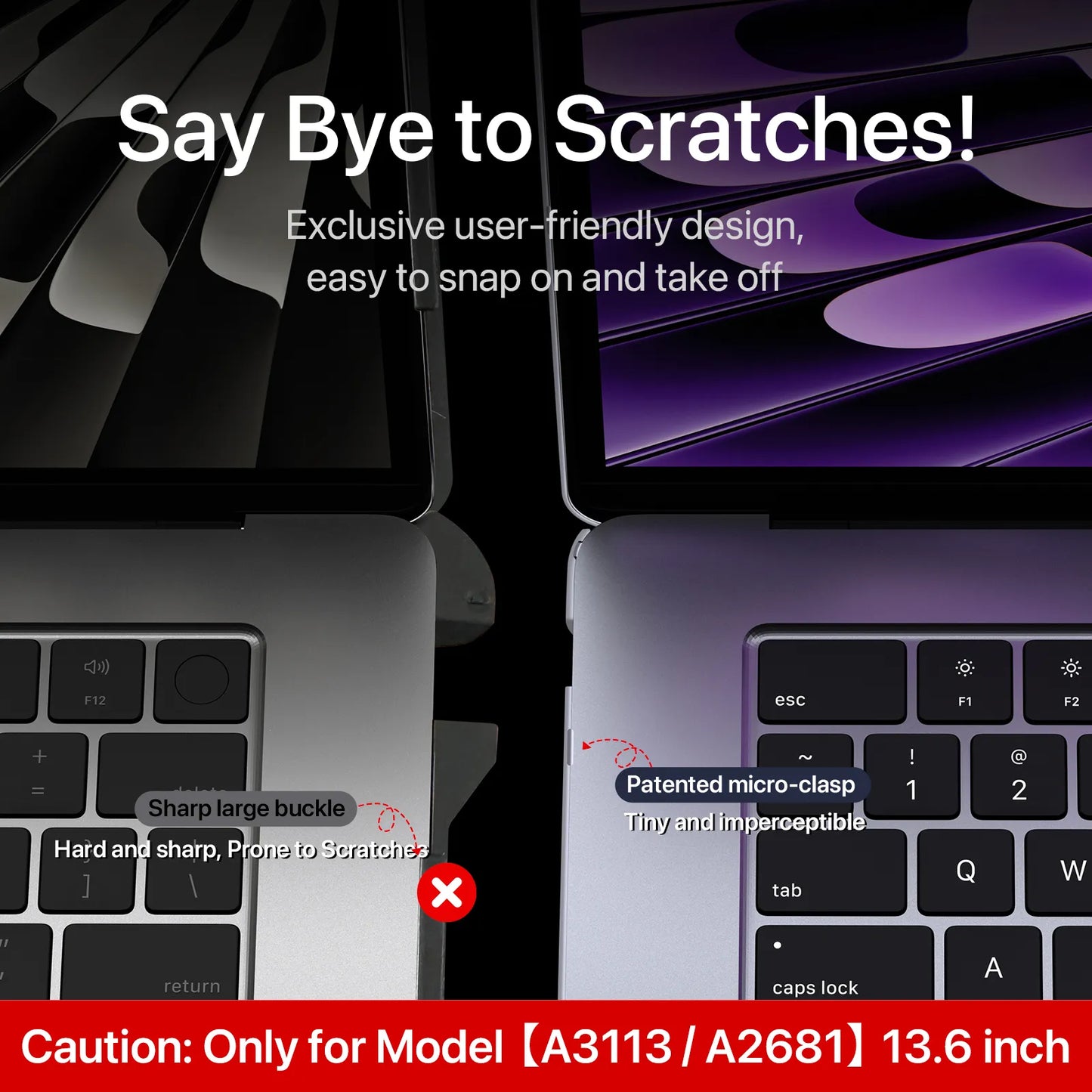 Soonjet for MacBook Air 13.6 inch Case with Translucent Keyboard Cover - Matte Clear